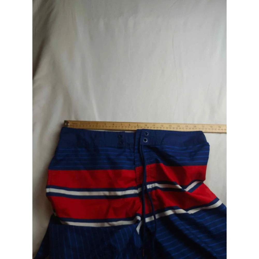 Hollister Mens Blue Red Striped Board Shorts Swim Trunks Size 32 Surf Beach
